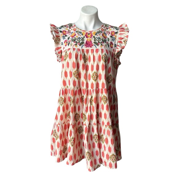 THML Charlene Colorful Floral Embroidered Cotton & Linen Dress, Sz S - Picture 3 of 15